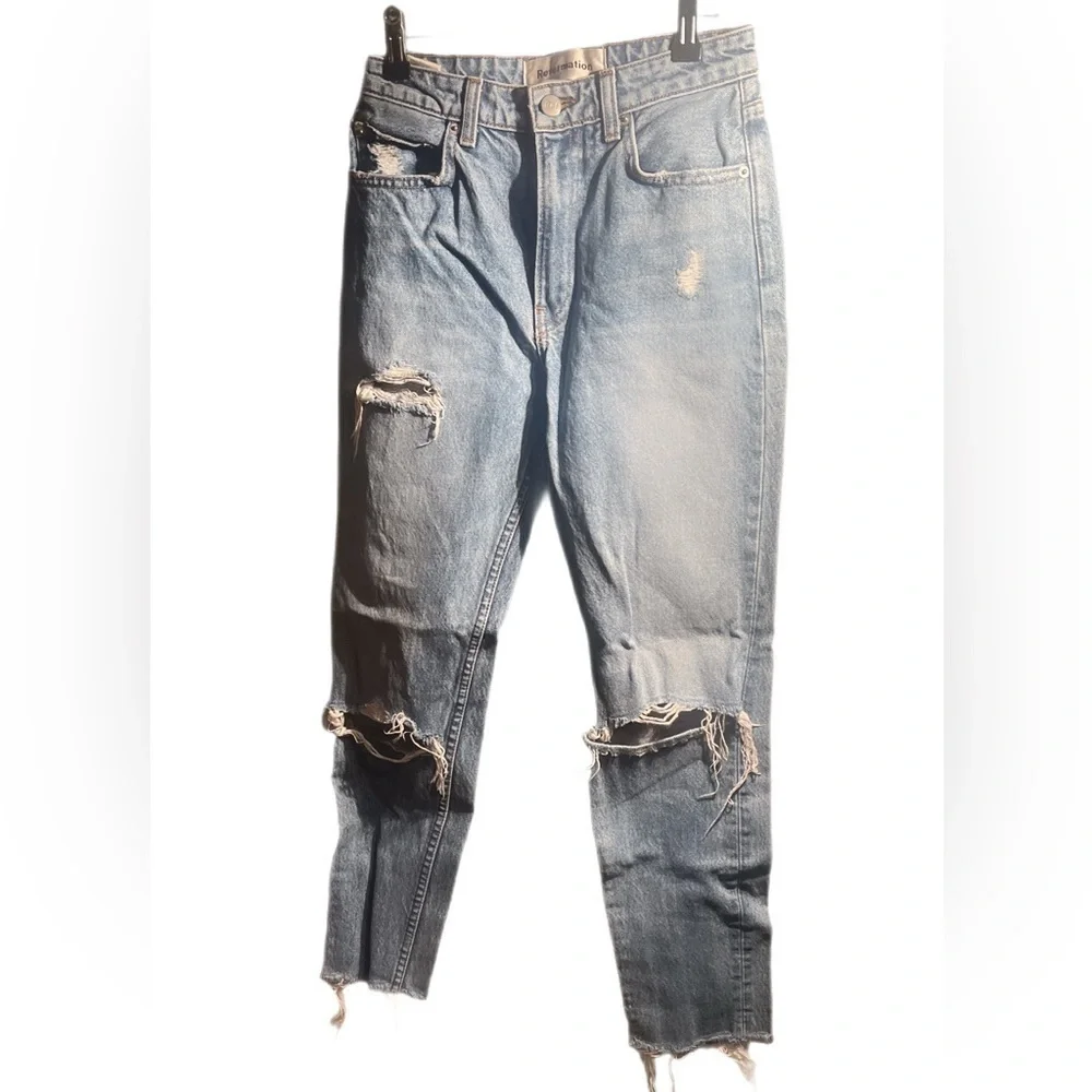 Reformation petite high cigarette casual ripped medium wash denim jeans 24 - Picture 2 of 5